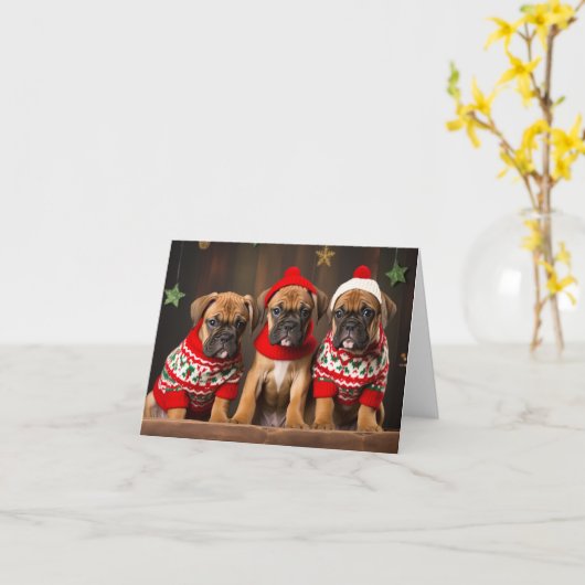 Boxer Dog Puppies Kerst Kaart (Gele Bloem)
