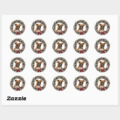 Boxer Dog Red Bow Pinecone Wreater Kerstmis Ronde Sticker (Vel)