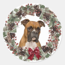 Boxer Dog Red Bow Pinecone Wreater Kerstmis