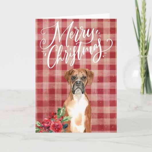 Boxer Dog Red Plaid Kerstmis Feestdagen Kaart (Voorkant)