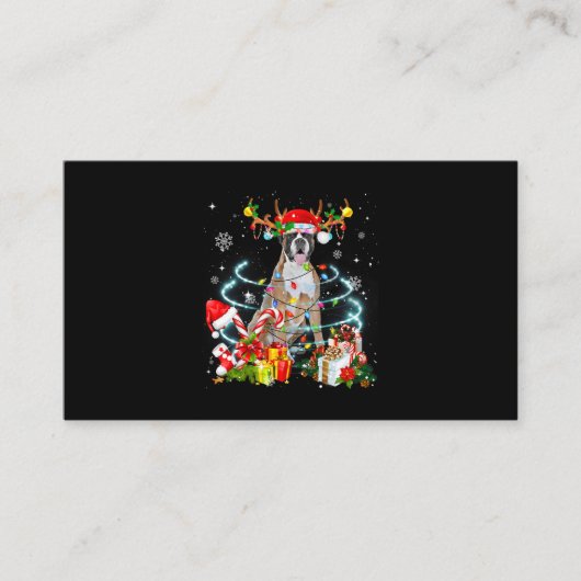 Boxer Dog Reindeer Kerstmis Lampjes Pajama Xm Visitekaartje (Voorkant)