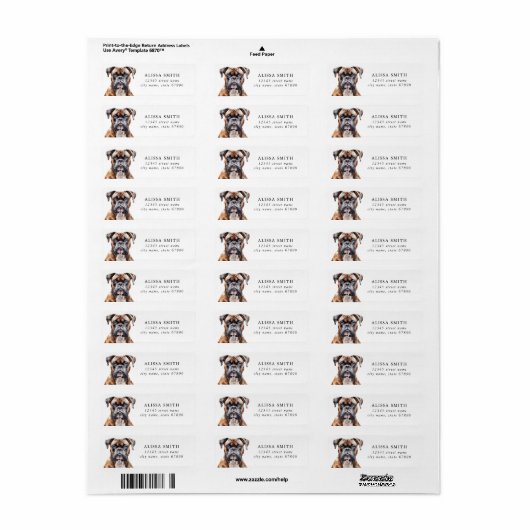 Boxer Dog Return Address Labels (Full Sheet)