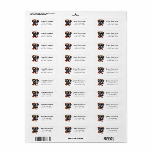Boxer Dog Return Address Labels (Full Sheet)