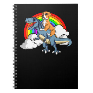 Boxer Dog Riding Dinosaur Trex German Deutscher Fu Notitieboek