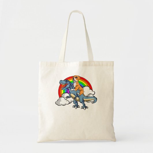 Boxer Dog Riding Dinosaur Trex German Deutscher Fu Tote Bag (Voorkant)