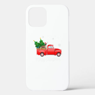 Boxer Dog Riding Red Truck Kerstmis iPhone 12 Hoesje