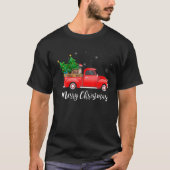 Boxer Dog Riding Red Truck Kerstmis T-shirt (Voorkant)