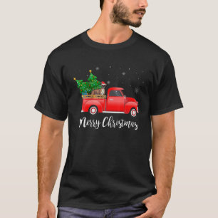 Boxer Dog Riding Red Truck Kerstmis T-shirt
