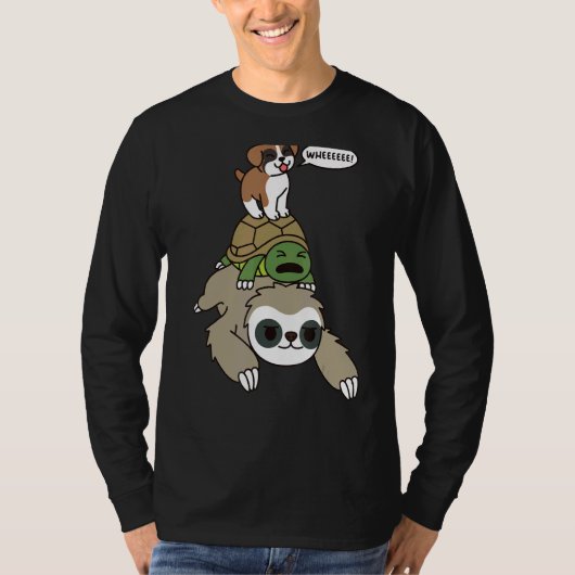 Boxer Dog Riding Sloth Tortoise T-shirt (Voorkant)