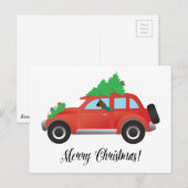 Boxer Dog Rijden met een auto - kerstboom bovenaan Feestdagenkaart (Voorkant / Achterkant)