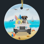 boxer Dog Rijden op strand Keramisch Ornament<br><div class="desc">Een bokshond die op het strand rijdt is een perfect cadeauidee voor iemand die van dit hondenras houdt.</div>