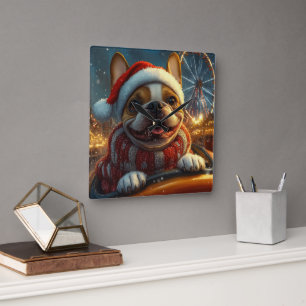 Boxer Dog Roller Coaster Kerstmis Vierkante Klok