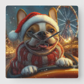 Boxer Dog Roller Coaster Kerstmis Vierkante Klok (Voorkant)