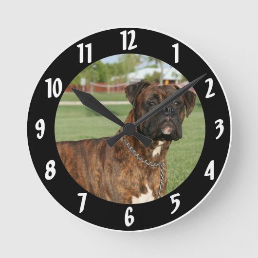 Boxer dog round large clock ronde klok (Voorkant)