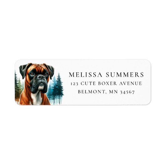 Boxer Dog Rustieke Bomen Retouradres Label (Voorkant)