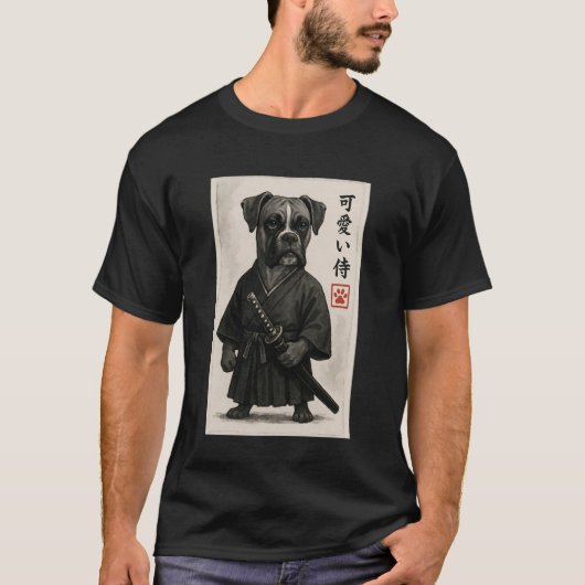 Boxer Dog Samurai Ink Art Sumi-e Style Novelty Kaw T-shirt (Voorkant)