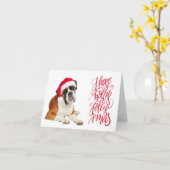 Boxer Dog Santa Hat heeft Holly Jolly Xmas Kaart (Gele Bloem)