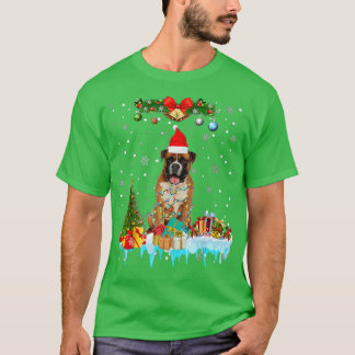 Boxer Dog Santa Hat Reindekerkerstlampjes T-shirt
