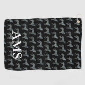 Boxer Dog Schattige Silhouette Y&B Grid Zwart Golfhanddoek (Horizontaal)