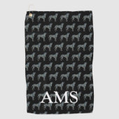 Boxer Dog Schattige Silhouette Y&B Grid Zwart Golfhanddoek (Voorkant)