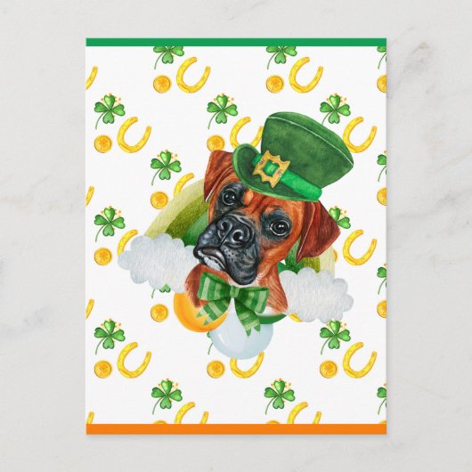 Boxer Dog Shamrock St. Patricks Day Feestdagenkaart (Voorkant)
