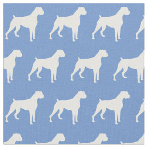 Boxer Dog Silhouette Light Blue Stof