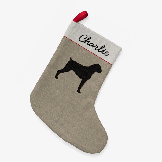Boxer Dog Silhouette met Natural Floppy Ears Xmas Kleine Kerstsok (Voorkant (Hangend))