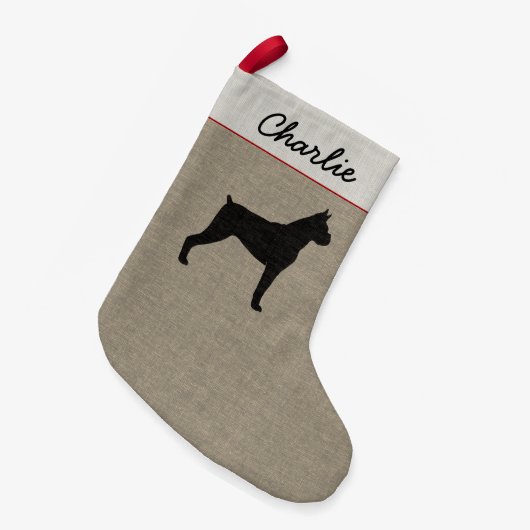 Boxer Dog Silhouette Personalized Holiday Xmas Kleine Kerstsok (Voorkant (Hangend))