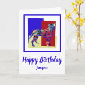Boxer Dog Silhouette Red Blue Yellow Birthday Kaar Kaart (Gele Bloem)