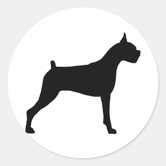 Boxer Dog Silhouette Ronde Sticker (Voorkant)