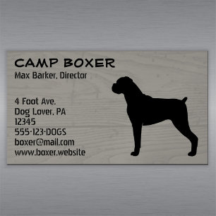 Boxer Dog Silhouette with Natural Ears Faux Wood Magnetisch Visitekaartje