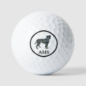 Boxer Dog Silhouette Yellow & Blue Grid Golfballen (Voorkant)