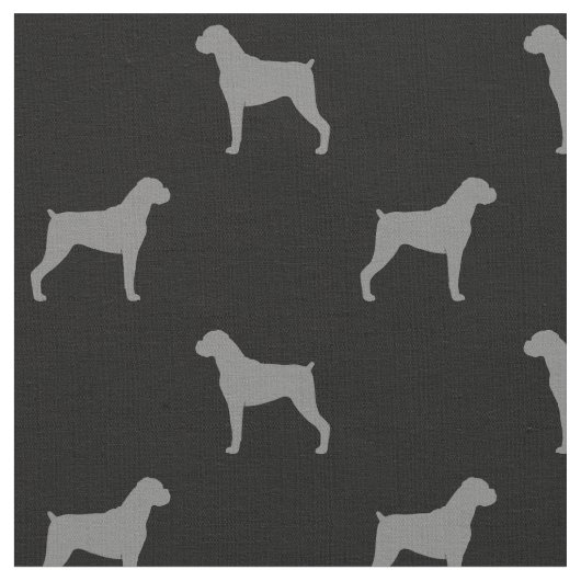 Boxer Dog Silhouettes Black en Grey Patterned Stof (Close Up)