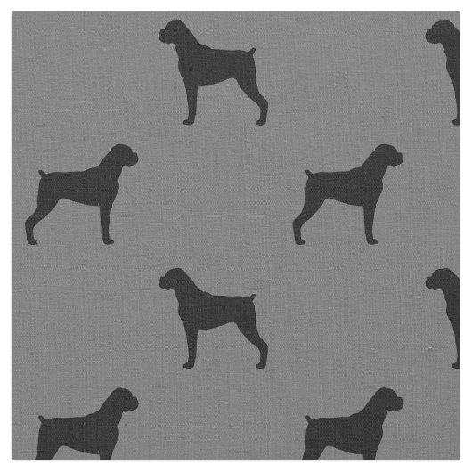 Boxer Dog Silhouettes Grey and Black Patterned Stof (Close Up)