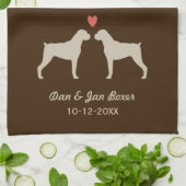 Boxer Dog Silhouettes met hart en tekst Theedoek (Gevouwen)