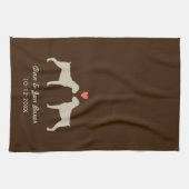 Boxer Dog Silhouettes met hart en tekst Theedoek (Horizontaal)