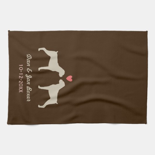 Boxer Dog Silhouettes met hart en tekst Theedoek (Horizontaal)