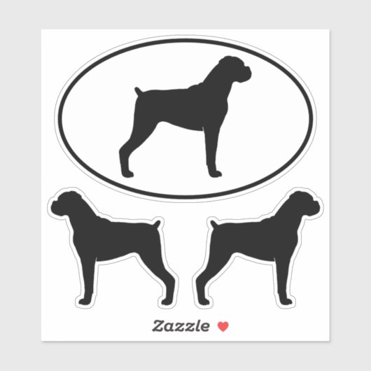 Boxer Dog Silhouettes met Natural Ears Stickers (Vel)