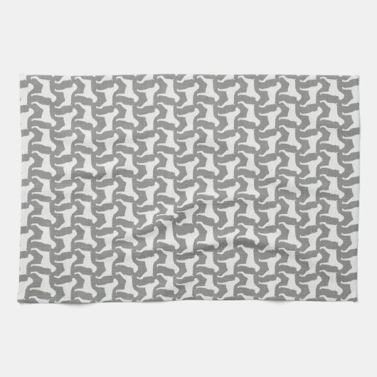 Boxer Dog Silhouettes Pattern Grey Theedoek (Horizontaal)