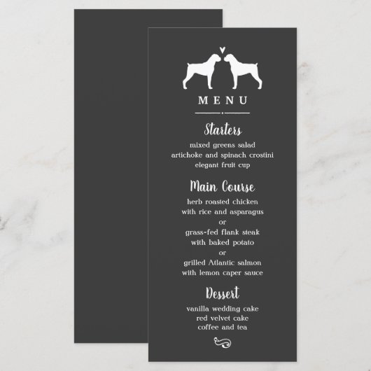 Boxer Dog Silhouettes Weddenrenmenu Menu (Voorkant / Achterkant)