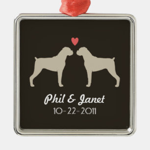 Boxer Dog Silhouettes Wedding Couple Love Custom Metalen Ornament