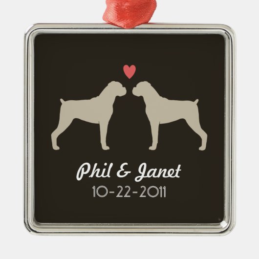 Boxer Dog Silhouettes Wedding Couple Love Custom Metalen Ornament (Voorkant)
