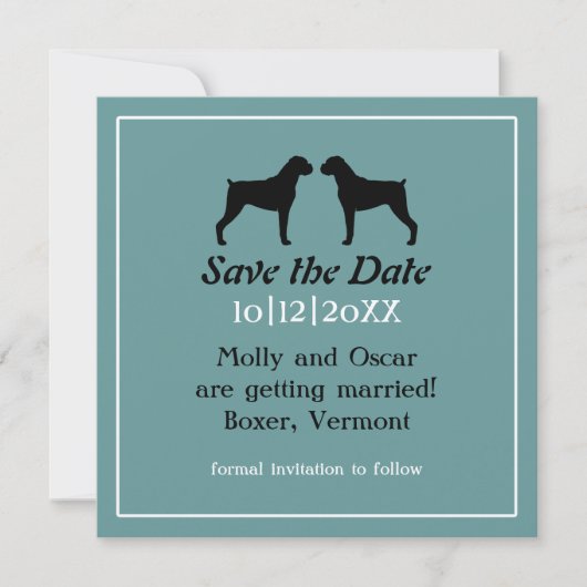 Boxer Dog Silhouettes Wedding Save the Date (Voorkant)