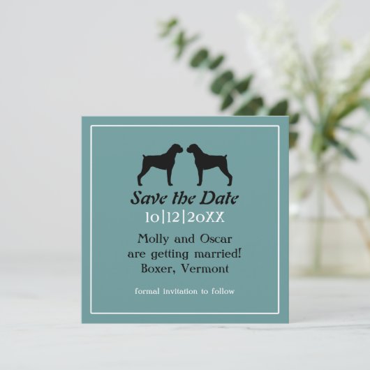 Boxer Dog Silhouettes Wedding Save the Date (Staand voorkant)
