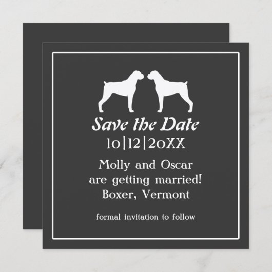 Boxer Dog Silhouettes Wedding Save the Date (Voorkant / Achterkant)