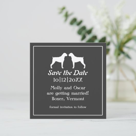 Boxer Dog Silhouettes Wedding Save the Date (Staand voorkant)
