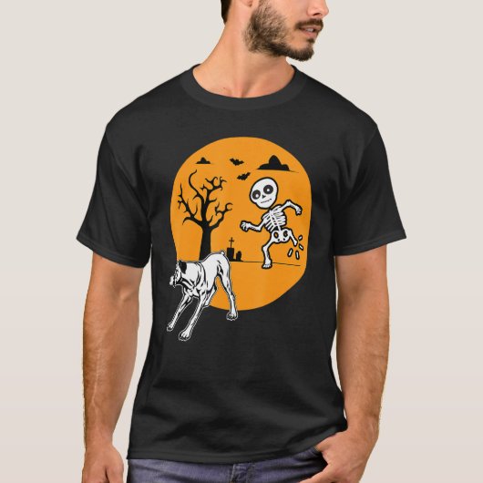 Boxer Dog Skeleton Bone Halloween Costuum Eigenaar T-shirt (Voorkant)