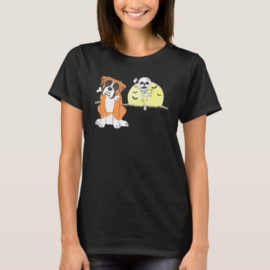 Boxer Dog Skeleton Halloween T-shirt (Voorkant)