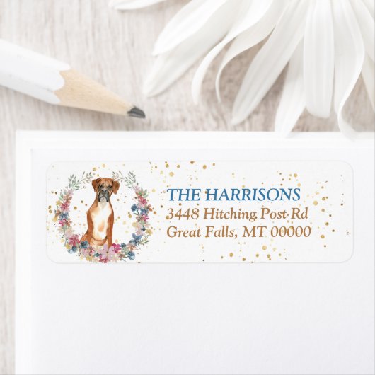 Boxer Dog Spring Flowers Wreater Etiket (Insitu)