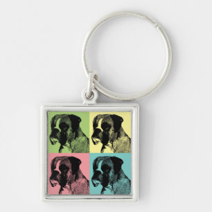Boxer Dog Stamper Pop Art Sleutelhanger